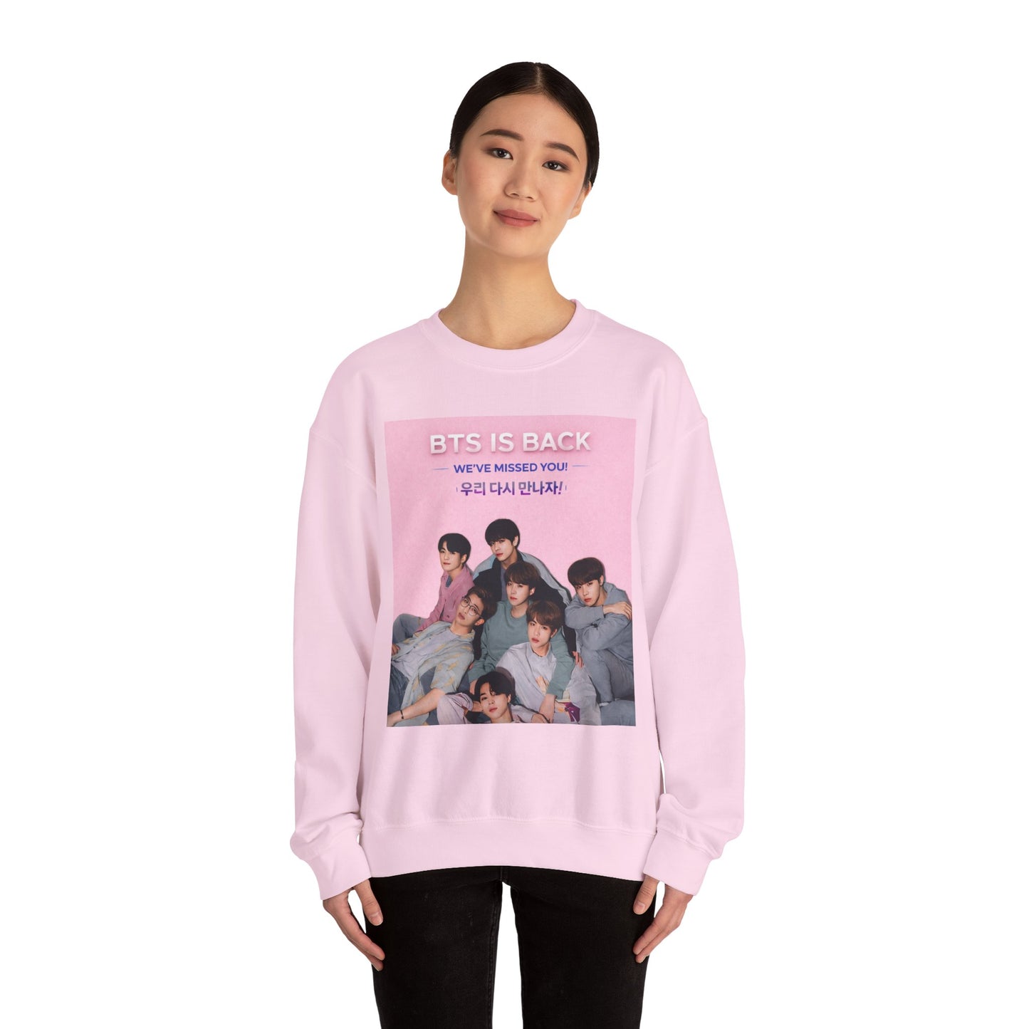 K-Pop Group 'BTS Is Back' Pink Crewneck Sweatshirt