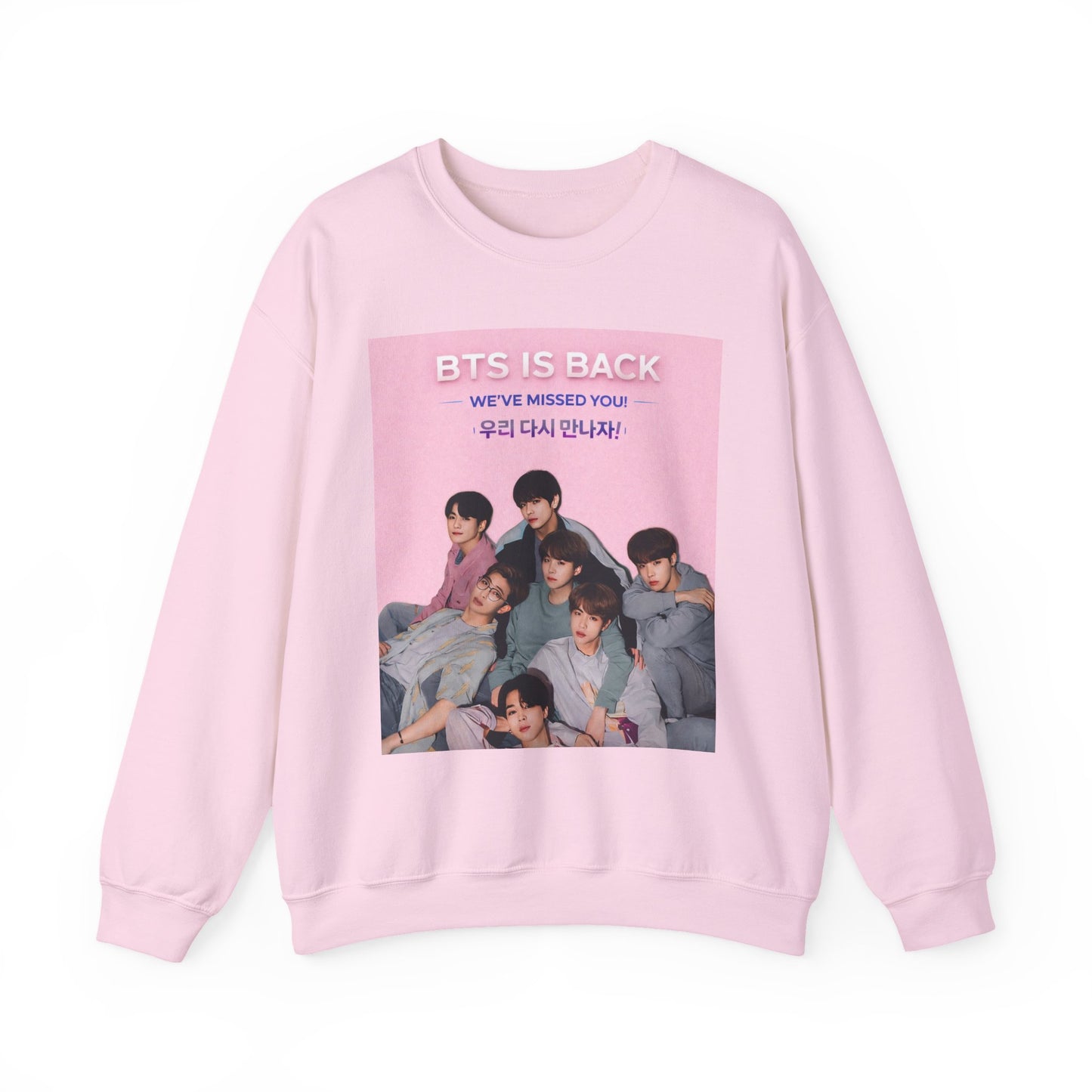 K-Pop Group 'BTS Is Back' Pink Crewneck Sweatshirt