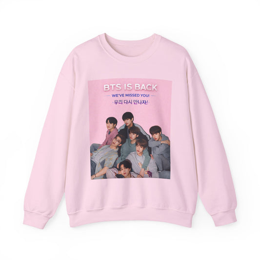 K-Pop Group 'BTS Is Back' Pink Crewneck Sweatshirt